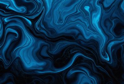 The primary subject of the image is a blue, swirling, and flowing pattern. The setting is a dark background, which contrasts with the vibrant blue color of the pattern. The visual style appears to be a digital art or illustration, as the swirls and flowing lines are intricately detailed. The dominant colors are blue and black, creating a sense of depth and movement in the image.