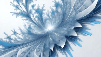 The primary subject of the image is a blue and white swirl pattern, which appears to be a digital art or illustration. The setting is a white background, and the visual style is a combination of digital art and illustration. The dominant colors are blue and white, creating a calming and soothing atmosphere.