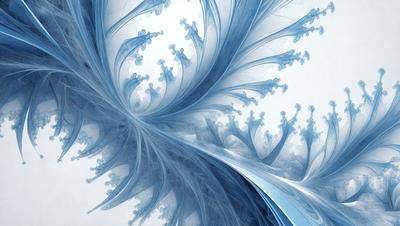 The primary subject of the image is a blue and white flowery pattern. The setting is a white background, which provides a clean and minimalist appearance. The visual style is a combination of digital art and illustration, creating a unique and artistic representation of the flowery pattern. The dominant colors are blue and white, giving the image a calm and serene atmosphere.