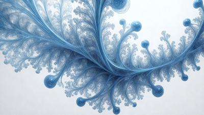 The primary subject of the image is a blue and white artistic design, possibly a digital illustration or a drawing. The setting is a white background, which provides a clean and minimalist appearance. The visual style is a combination of digital art and illustration, creating a unique and intricate pattern. The colors and mood of the image are predominantly blue and white, giving it a calm and serene atmosphere.