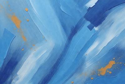 The primary subject of the image is a painting of a blue sky with a few yellow spots. The setting is a blue background, and the visual style appears to be a painting or drawing. The colors and mood of the painting are predominantly blue and calm, with the yellow spots adding a touch of warmth and interest to the scene.