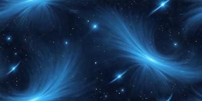 The primary subject of the image is a blue and white starry sky. The setting is a dark, star-filled night sky, with the stars being the main objects in the scene. The visual style is a combination of a photo and digital art, creating a unique and captivating atmosphere. The colors and mood of the image are predominantly blue and white, with a sense of wonder and tranquility.