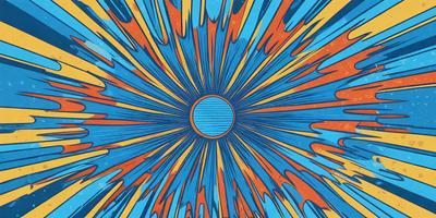 The primary subject of the image is a sun, which is the main object in the scene. The sun is surrounded by a blue and orange background, creating a vibrant and colorful atmosphere. The visual style of the image is a combination of digital art and illustration, with the sun being the focal point of the composition. The colors and mood of the image are lively and energetic, with the blue and orange hues evoking a sense of warmth and dynamism.