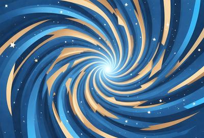 The primary subject of the image is a spiral pattern, which is the main object, scene, or focus of the image. The spiral pattern is set against a blue background, giving it a vibrant and lively appearance. The visual style of the image is digital art, as it is a well-crafted and detailed illustration. The dominant colors in the image are blue and gold, creating a sense of depth and warmth.