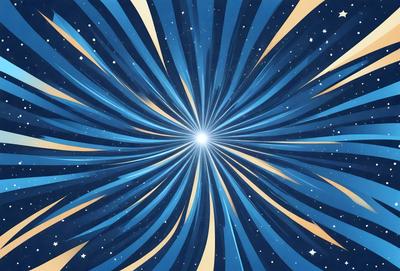 The primary subject of the image is a bright, colorful, and swirling star pattern. The setting is a blue background, which complements the vibrant colors of the star pattern. The visual style is a combination of digital art and illustration, creating a dynamic and eye-catching design. The dominant colors are blue, yellow, and orange, which contribute to a lively and energetic atmosphere.