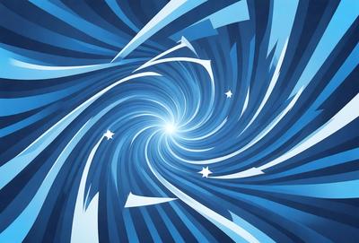 The primary subject of the image is a spiral or tunnel-like structure, which appears to be a part of a larger, more complex design. The setting is a blue background, which adds to the overall visual style. The image is a digital art or illustration, showcasing a creative and intricate design. The dominant colors are blue and white, giving the scene a calm and serene atmosphere.
