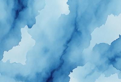 The primary subject of the image is a blue and white painting of clouds. The setting is a blue sky, and the visual style is a painting. The dominant colors are blue and white, creating a calm and serene atmosphere.