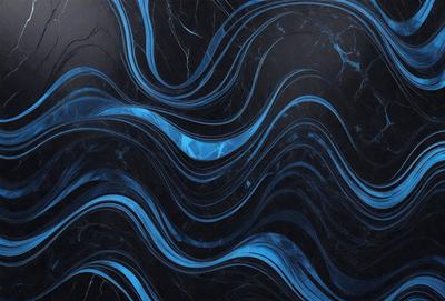The primary subject of the image is a blue and black marble pattern. The setting is a black marble countertop, and the visual style is a close-up of the marble pattern. The dominant colors are blue and black, creating a sophisticated and elegant atmosphere.