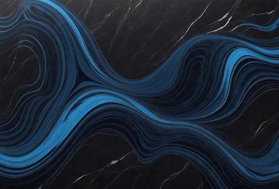 The primary subject of the image is a blue and black marble pattern. The setting is a dark background, which contrasts with the marble pattern. The visual style is a combination of a photo and digital art, creating a unique and intricate design. The dominant colors are blue and black, giving the image a bold and striking appearance.