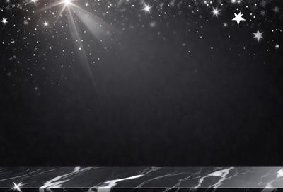 The primary subject of the image is a black background with a star pattern. The setting is a dark room, and the visual style is a combination of a photo and digital art. The colors are predominantly black and white, with the star pattern adding a touch of brightness. The overall atmosphere is mysterious and captivating.