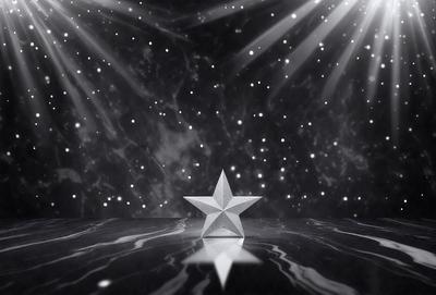 The primary subject of the image is a star, which is the main object, scene, or focus of the image. The setting/background features a black background with a star shape, giving the image a modern and minimalist visual style. The colors and mood of the image are predominantly black and white, creating a sense of simplicity and elegance.