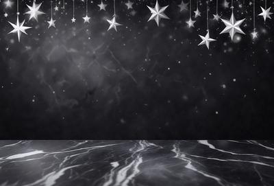 The primary subject of the image is a black and white photo of a starry night sky. The setting is a dark, star-filled night sky, with the stars being the main focus of the image. The visual style is a black and white photo, which adds a sense of timelessness and nostalgia to the scene. The colors and mood of the image are predominantly dark and moody, with the stars providing a sense of wonder and awe.