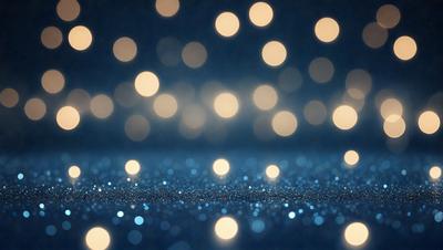 The primary subject of the image is a blue background with a pattern of white lights. The setting appears to be a dark room, and the visual style is a combination of a photo and digital art. The dominant colors are blue and white, creating a calm and serene atmosphere.