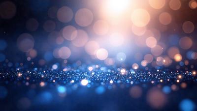 The primary subject of the image is a blue background with a pattern of bright, shining lights. The setting appears to be a dark room, and the visual style is a combination of a photo and digital art. The colors and mood of the image are predominantly blue, with a sense of brightness and energy.