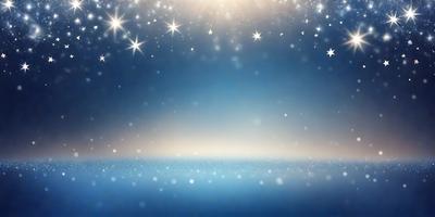 The primary subject of the image is a blue sky filled with stars. The setting is a night sky, and the visual style is a photo. The colors and mood of the image are predominantly blue and serene, with the stars adding a sense of wonder and tranquility to the scene.