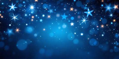 The primary subject of the image is a blue background with a starry night sky. The setting is a dark, star-filled night sky, and the visual style is a digital art or illustration. The colors and mood of the image are predominantly blue, with a sense of tranquility and wonder.