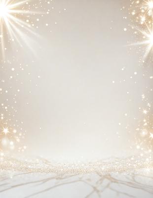 The primary subject of the image is a white background with a pattern of glittering stars. The setting is a white wall, and the visual style is a digital art or illustration. The dominant colors are white and gold, creating a warm and inviting atmosphere.