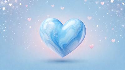 The primary subject of the image is a heart-shaped blue glass piece. The setting is a blue background, which creates a contrast with the heart. The visual style is a digital art, as the heart is depicted in a digital manner. The colors and mood of the image are predominantly blue, creating a calm and serene atmosphere.