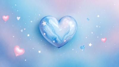 The primary subject of the image is a heart-shaped balloon. The heart is blue and has a star pattern on it. The setting is a blue background, which creates a contrast with the heart. The visual style is digital art, as the heart is depicted in a digital manner. The colors and mood of the image are predominantly blue, creating a calm and serene atmosphere.