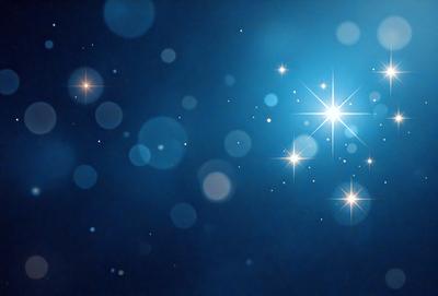 The primary subject of the image is a blue sky filled with bright, shining stars. The setting is a nighttime sky, and the visual style appears to be a photo of the night sky. The colors and mood of the image are predominantly blue and serene, with the stars creating a sense of wonder and tranquility.