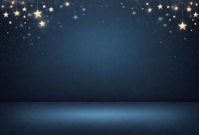The primary subject of the image is a blue background with a starry night sky. The setting is a dark, star-filled night sky, and the visual style is a digital art or illustration. The colors and mood of the image are predominantly dark and moody, with the blue background and the starry night sky creating a sense of depth and mystery.