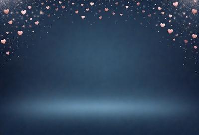 The primary subject of the image is a blue background with a pattern of hearts. The hearts are scattered across the background, creating a visually appealing and heartwarming scene. The setting is a dark blue sky, which contrasts with the bright hearts, adding depth and dimension to the image. The visual style is a combination of digital art and illustration, as the hearts are carefully placed and the overall composition is well-executed. The colors and mood of the image are predominantly blue and warm, evoking feelings of