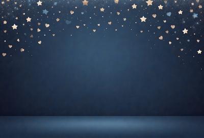 The primary subject of the image is a blue background with a pattern of stars. The setting is a dark room, and the visual style appears to be a digital art or illustration. The dominant colors are blue and white, creating a calm and serene atmosphere.