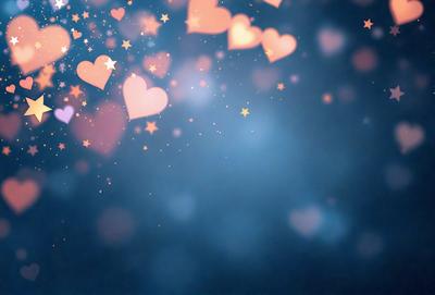 The primary subject of the image is a collection of hearts floating in the air. The hearts are scattered throughout the scene, with some closer to the foreground and others further in the background. The setting appears to be a dark, starry night, with the hearts creating a sense of warmth and love. The visual style of the image is a combination of digital art and illustration, creating a unique and captivating scene. The colors and mood of the image are predominantly dark, with the hearts providing a bright and lumin