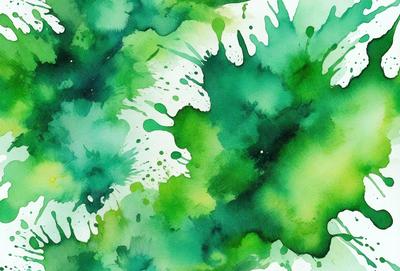 The primary subject of the image is a green plant with a lot of green and white colors. The setting is a green background, which creates a lush and vibrant atmosphere. The visual style is a watercolor painting, giving the image a unique and artistic appearance. The colors and mood convey a sense of freshness and growth, as the plant is depicted in a close-up view.