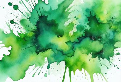 The primary subject of the image is a green, watercolor-style painting of a leaf. The leaf is depicted in a close-up view, with a focus on its intricate details. The setting is a white background, which contrasts with the vibrant green color of the leaf. The visual style is a watercolor painting, which gives the image a unique and artistic appearance. The colors and mood of the painting are predominantly green, creating a serene and natural atmosphere.
