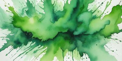 The primary subject of the image is a green, swirling, and splashing painting. The setting is a canvas, and the visual style is a painting. The dominant colors are green, and the overall atmosphere is lively and vibrant.