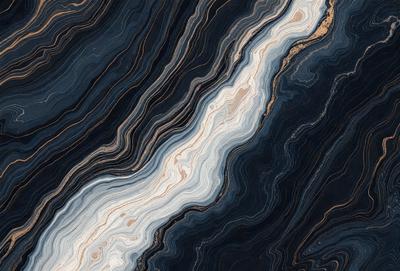 The primary subject of the image is a close-up of a blue and white marbled stone. The setting is a black background, which contrasts with the blue and white marbled stone. The visual style is a close-up of the stone, showcasing its intricate patterns and textures. The colors and mood of the image are predominantly dark, with the blue and white marbled stone being the main focal point.