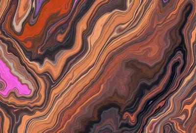 The primary subject of the image is a close-up of a colorful, patterned surface, which appears to be a piece of art or a textured wall. The setting is a room with a red and orange color scheme, creating a warm and inviting atmosphere. The visual style is a combination of artistic and digital elements, giving the image a unique and eye-catching appearance. The dominant colors are red, orange, and brown, which contribute to the overall mood of the scene.