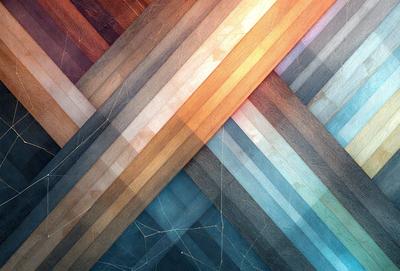 The primary subject of the image is a wooden plank, which is the main object in the scene. The setting is a wooden surface, and the visual style is a combination of a photo and digital art. The colors and mood of the image are predominantly blue and orange, creating a vibrant and dynamic atmosphere.