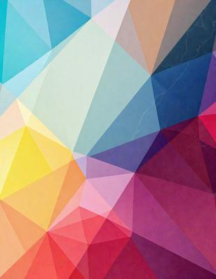 The primary subject of the image is a colorful geometric pattern, featuring a mix of blue, yellow, red, and purple colors. The pattern is displayed on a blue background, creating a visually striking contrast. The overall atmosphere of the image is vibrant and lively, with the geometric pattern serving as the focal point.