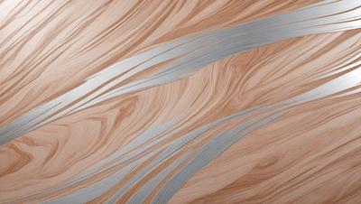 The primary subject of the image is a wooden surface with a pattern of silver stripes. The setting is a wooden table, and the visual style is a combination of a photo and digital art. The colors are predominantly brown and silver, creating a warm and natural atmosphere.