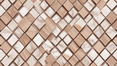 The primary subject of the image is a marble wall with a unique pattern of square tiles. The setting is a room with a marble wall, and the visual style is a close-up of the wall. The colors and mood of the image are predominantly white, giving it a clean and elegant appearance.