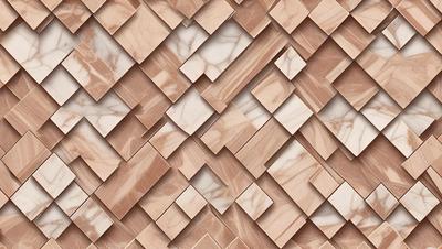 The primary subject of the image is a marble wall with a unique pattern of squares. The setting is a room with a marble wall, and the visual style is a close-up of the marble wall. The colors and mood of the image are predominantly neutral, with the marble wall being the main focus.