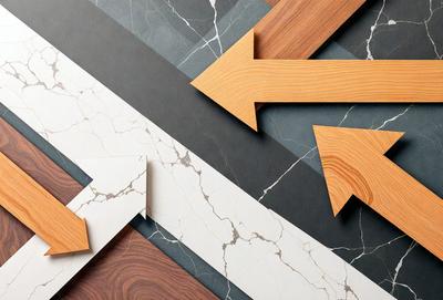 The primary subject of the image is a set of wooden arrows, which are arranged in a visually appealing manner. The setting is a marble surface, which adds a sense of sophistication and elegance to the scene. The visual style is a combination of digital art and illustration, creating a unique and eye-catching design. The colors and mood of the image are predominantly neutral, with the wooden arrows and marble surface providing a sense of calmness and balance.