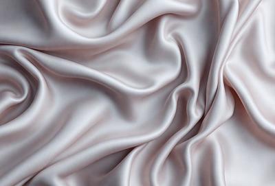 The primary subject of the image is a close-up of a piece of fabric, likely silk, with a pink hue. The setting is a white background, which provides a clean and minimalist appearance. The visual style is a close-up of the fabric, showcasing its texture and details. The colors and mood of the image are predominantly pink, creating a soft and elegant atmosphere.