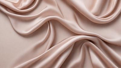 The primary subject of the image is a close-up of a piece of fabric, possibly a silk or satin material. The setting is a white background, which provides a clean and minimalist appearance. The visual style is a detailed, textured close-up of the fabric, showcasing its intricate patterns and textures. The colors and mood of the image are predominantly neutral, with the fabric being the main focus and the background serving as a simple, unobtrusive backdrop.