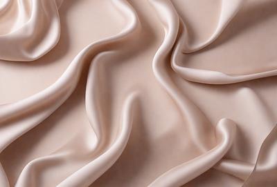 The primary subject of the image is a close-up of a piece of fabric, possibly a piece of silk or a similar material. The fabric appears to be smooth and shiny, with a pinkish hue. The setting is a close-up of the fabric, with no background or additional elements visible. The visual style of the image is a close-up, focusing on the details of the fabric. The colors and mood of the image are predominantly pink, giving it a soft and elegant appearance.