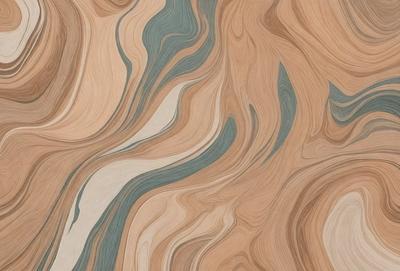 The primary subject of the image is a wooden surface with a unique and intricate pattern. The setting is a room with a wooden floor, and the visual style appears to be a combination of a photo and a digital artwork. The colors and mood of the image are warm and inviting, with the wooden surface being the main focus.