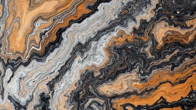 The primary subject of the image is a close-up of a marbled stone surface. The setting is a rocky, textured surface with a mix of orange and grey tones. The visual style is a close-up of the stone, showcasing its intricate patterns and textures. The colors and mood of the image are warm and earthy, with a sense of natural beauty and depth.