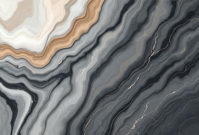 The primary subject of the image is a close-up of a marble-like stone with a patterned texture. The setting is a black and white background, which adds a sense of depth and contrast to the image. The visual style is a combination of a photo and digital art, creating a unique and artistic representation of the stone. The colors and mood of the image are predominantly black and white, giving it a classic and timeless appearance.