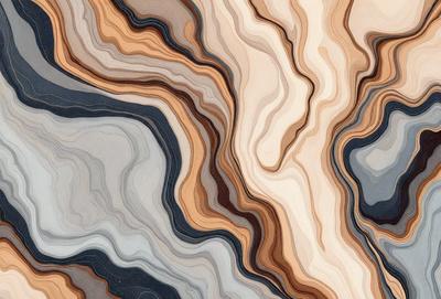 The primary subject of the image is a close-up of a marble or stone surface, featuring a pattern of swirls and stripes. The setting is a natural environment, possibly a rock formation or a wall. The visual style is a combination of a photo and a digital art or illustration, as the image appears to be a close-up of a natural surface, but the swirls and stripes are also reminiscent of a digital art or illustration. The colors and mood of the image are predominantly earth