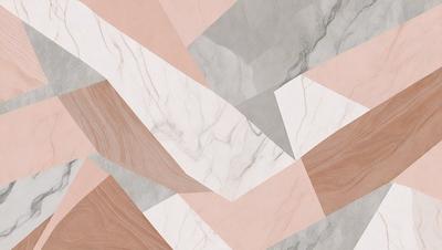 The primary subject of the image is a marble tile pattern. The setting is a marble tile surface, which serves as the background. The visual style is a combination of photo and digital art, creating a unique and intricate pattern. The colors and mood of the image are predominantly pink and white, giving it a warm and elegant appearance.
