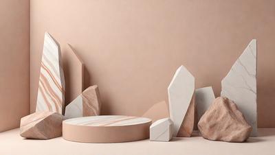 The primary subject of the image is a collection of white rocks, which are arranged in various shapes and sizes. The setting is a pink wall, which serves as the backdrop for the display of rocks. The visual style of the image is a combination of photo and digital art, creating a unique and artistic representation of the rocks. The dominant colors in the image are white and pink, giving the scene a clean and elegant appearance.