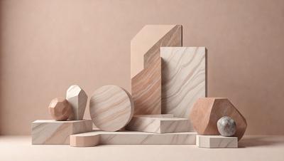 The primary subject of the image is a collection of variously shaped and sized blocks, including a sphere, a square, and a triangle. These blocks are arranged on a table, creating an interesting and visually appealing display. The setting is a table, and the visual style is a combination of photo and digital art. The colors and mood of the image are predominantly neutral, with the blocks being predominantly white, and the overall atmosphere is one of creativity and artistic expression.
