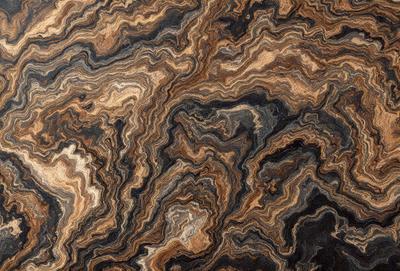 The primary subject of the image is a close-up of a wooden surface with a unique and intricate pattern. The setting is a natural environment, possibly a wooded area or a natural stone surface. The visual style appears to be a close-up of a textured surface, possibly a piece of wood or a natural stone. The colors and mood of the image are predominantly earthy tones, giving it a natural and organic feel.